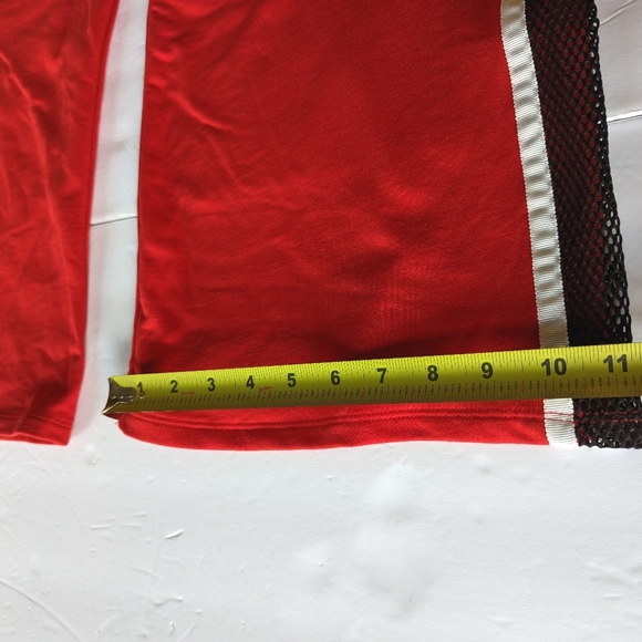 Forever 21 Track Wide Flare Leg Pants L Red Fishnet Stripe Pants Y2K - Picture 10 of 11